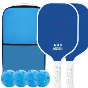 Blue Fiberglass Pickleball Paddle Set - 2 Minimalist Paddles, 4 Balls, and Carry