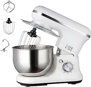 1200W Kitchen Stand Mixer, 6 Speed Tilt-Head Food Mixer, 5.5L+5.2L Stainless Steel Bowl with Dough Hook, Stirring Hook, Egg Beater, Cream White, Suitable for Family, Party, Kitchen Use