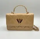 Valentino Orlandi Quilted V-Logo Bag•Gold-chain Strap& Top Handle•NWT MSRP $349
