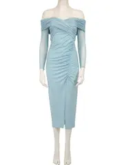Blue Ruched Midi Dress