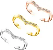 [Woffoly] 3PCS Toe Rings for Women, Adjustable Cubic Zirconia Hypoallergenic Band Ring,Silver/Rose Gold/Gold Toe Rings Set Beach Foot Jewelry for Summer,Stylish Open Toe Fingers Joint Tail Rings