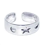 BALI_SILVER *MOON - STAR - CRESCENT MOON* CUTOUT TOE RING #25 __925 Silver