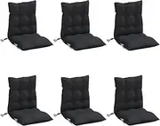 vidaXL Lowback Chair Cushions 6 pcs - Black Oxford Fabric Sofa Seat Pads, Indoor/Outdoor Use, Water-Resistant with PP Filling, Ropes & Elastic Straps for Secure Fit