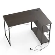 Giantex L-shaped Desk w/Power Outlet Home Office Computer Desk Corner Gaming Table Grey