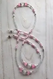 * Pink Crackle * Glasses Chain Spectacles Holder Eyeglass Strap Beaded Cord