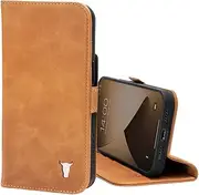 TORRO Leather Case Compatible with iPhone 13 Pro – Genuine Leather Wallet Case/Cover with Card Holder and Stand Function (Tan)