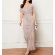 Aidan Mattox V-Neck Thigh High Side Slit Blouson Beaded Sheath Dress Size 10 NWT