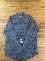 Woolrich All Over Print Flannel Shirt Men’s L Fishing Canoe Outdoor Chamois Blue