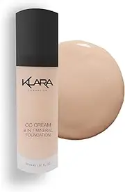 Klara Cosmetics CC Cream 8 in 1 Mineral Foundation, Color Correcting Cream Full Coverage Long Lasting Formula Foundation with SPF (02 Light) With Free Sponge