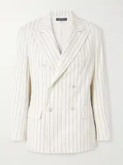 [Ralph Lauren Collection] Ralph Lauren Collection - Pinstriped Cotton, Linen And Wool-blend Blazer - Cream - US12 US 12 Cream