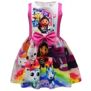 Gabby Cats Cartoon Dress Costumes Kids Summer Sleeveless Vestido Strap Bow Princess Dress Wedding Party Birthday Gift Clothing 9216 140