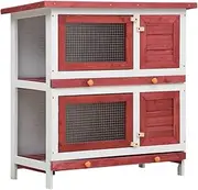 Generic Outdoor Rabbit Hutch 4 Doors Red Wood