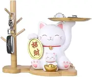 Lucky Cat Decorative Tray Resin Being Rich Cat Statue Entrance Key Holder Snack Storage Tray Cute Cat Sculpture Candy Bowl with Metal Tray for Home Office Decoration (Piggy +Shelves)/1314