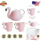 Whimsical Flamingo Teapot and Mug Set - BPA-Free, Microwave Safe, 3-Piece Set