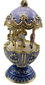 Keren Kopal Horse Carousel Music Box Purple Faberge Egg Wind up 5.5" Handcrafted