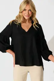 Jasper Top 3/4 Sleeve in Black Linen Blend 8