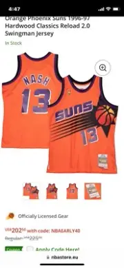 Steve Nash 1996-97 Phoenix SUNS Mitchell Ness Orange Swingman Jersey Sz XL