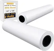 VOISEN Wide Format Paper,2 Rolls Plotter Paper 24 In x 150 Ft, CAD Bond Paper Rolls,20lb,24 Paper Roll on 2" Core for CAD Printing on Wide Format Ink Jet Printers