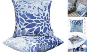 Outdoor Throw Pillows - Decorative Pillows with Insert 18×18 Inch Blue and Grey