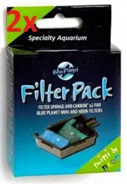 2x BLUE PLANET MINI NEON FILTER PACK MEDIA 4x SPONGE AND 4x CARBON FISH TANK