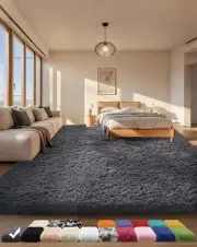 Ophanie Area Rugs for Bedroom Living Room Grey Fluffy Fuzzy Shag Shaggy Soft ...