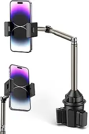JSAUX Car Cup Holder Cellphone Mount, Metal Long-Arm Ultra Stable Phone Holder for Car Cupholders - Adjustable for iPhone 16 15 Pro Max 13 12 11, Samsung Galaxy S24 S23 Ultra, Google Pixel 9 Pro