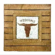 Texas Longhorn Rustic Brown Wood Plank Welcome Sign Home Wall Decor