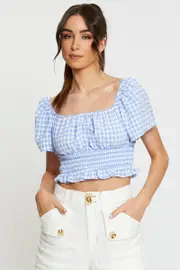 Check Crop Top Off Shoulder - Size S, Women's Cami