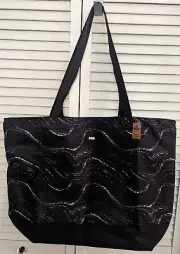 Victoria's Secret PINK Zip Closure Nylon Duffle Beach Bag Tote Black NWT