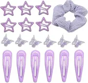 Hair Clips Barrettes Metal Star Hair Clip Snap Y2K Clips Accessories Mini Butterfly Pastel Hair Clips Elastic Hair Scrunchies Bands Set Cute Accessories for Girls Women Teens (New Purple)