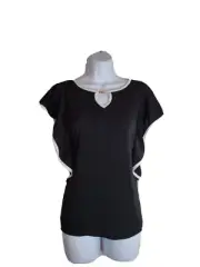 Tiffany and grey women's black & white Ruffled Sleeveless Blouse/ Size L / NEW!