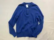 J Crew Sweater Men’s Medium Blue Lambswool Knit Blend Crew Neck Pullover Polo