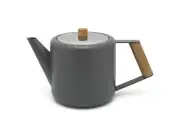 Large Double-Walled Grey Stainless Steel Teapot 1.1 Litre - Insulating Jug fo...