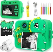 Kids Digital Instant Print Camera, Instant Camera Toys for Toddler Age 3-12,1080P HD, 32GB, TF Card＆2.4 Inch Screen, Selfie Video Photo Print Cameras for Boys Girls 3 4 5 6 9 8 9 Years Old (Dinosaur)