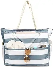 Fammart Large Beach Bag for Women, Waterproof Gym Travel Tote Bag with Lunch/Wet Pocket, Sandproof, Top Zipper Closure