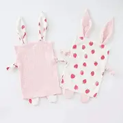 Bunny Security Blanket for Boys and Girls,Cotton Soft Breathable Muslin Soothing Towel Appeasing Toy for Infant and Toddler,2 Pcs Set(PurePink&Strawberry)