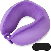 [FEUFOAM] Travel Neck Pillows Adjustable U-Shaped Memory Foam Airplane Pillows Support Headrest and Neck Removable Breathable Neck Pillow for Car Office Home Camping Use Purple Color
