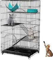 Foldable Cat Cage, 77 Inch Metal Pet Cat Kitten Ferret Animal House, Kennel Enclosure with 4 Wheels (6 Tier)
