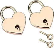 Heart Shaped Padlock Skeleton Key Metal Lock Set Luggage Diary Jewelry Box Rose Gold 2 Sets