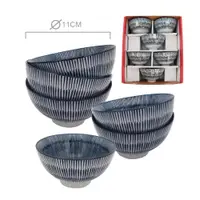 在飛比找松果購物優惠-日本製手造手繪碗條紋6碗組 精美盒裝 工藝碗 093UP-A