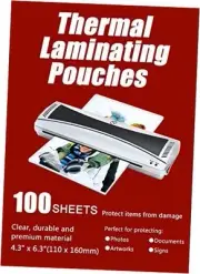 4"x6" Thermal Laminating Pouches, 3 mil Thermal Laminator Pouches 4.3" X 6.3"