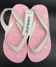Old Navy Toddler Girls Pink White Printed Flower Flip Flops Toddler SIZE 10