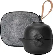 HEER Small Black Ceramic Gaiwan Tea Set, 4.22 oz, Kungfu Teapot with Teacup, Japanese Style, Not Dishwasher Safe