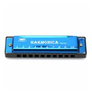 Metal Harmonica 10 Holes Classic Mouth Organ Musical Instrument C Key Tuned Blue