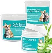 Mumoo Bear Pet Cleaning Wipes Ear Finger Wipes Teeth Finger Wipes and Eyes Wipes for Clean Dogs & Cats Ear Wax,Remove Plaque & Tartar Buildup and Reduce Tear Stains,Non-Irritating