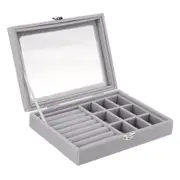 2Pcs Retro Anti-Dust Earrings Rings Necklace Storage Display Box Flannel Jewelry Deposit Case