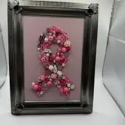 Framed Jewelry Art Breast Cancer Heart Handmade One Of A Kind 5x7
