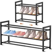 [Bumusty] 3-Tier Adjustable Shoe Rack Organizer, Metal Shoe Rack for Closet, Entryway, Dorm, Garage, Black, BMY00033