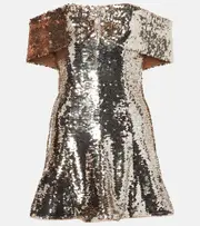 [Self-Portrait] Self-Portrait Off-shoulder sequined minidress AU 16 gold