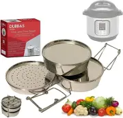 Versatile 3-Tier Stacking Insert Pans with Lids & Trivet for Instant Pot 6/8 Qt